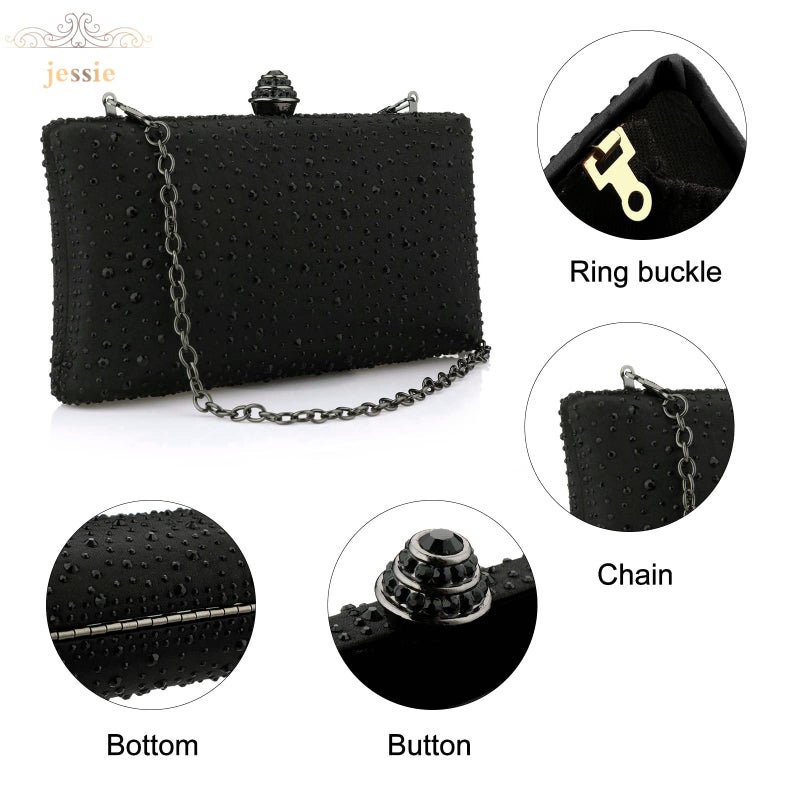 jessie Women Beaded Clutch Bag Rhinestone Crystal Purse Glitter Evening Handbag for Wedding Cocktail Prom Party (Black) - Image 5